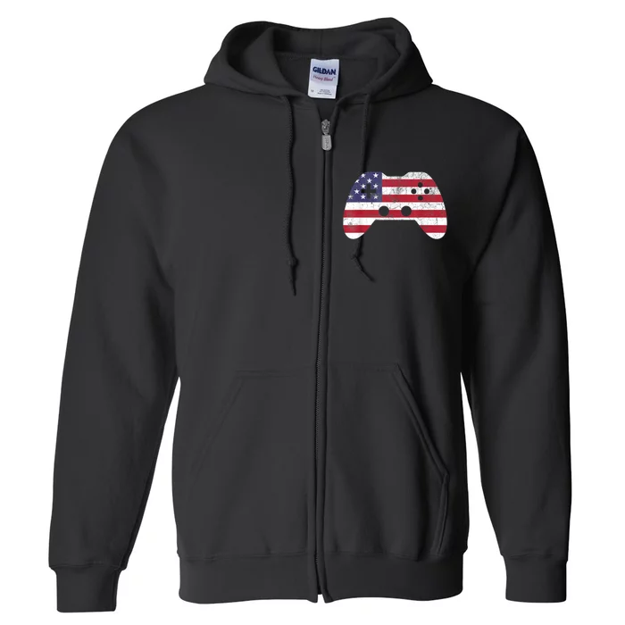 4th Of July Video Game Gamer Boy Men USA Full Zip Hoodie