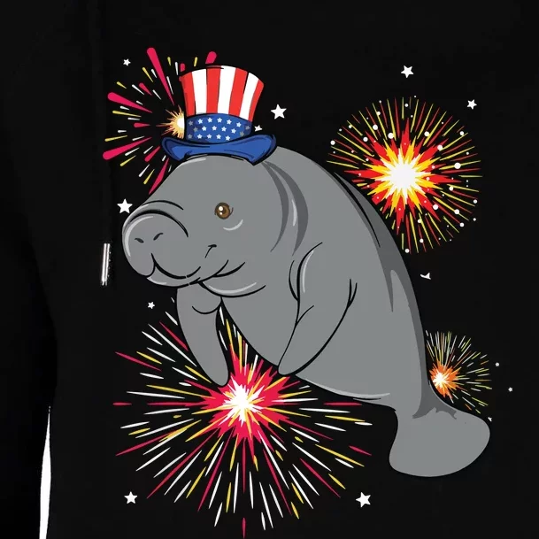 4th Of July Manatee Marine Biologist Patriotic Fireworks Womens Funnel Neck Pullover Hood