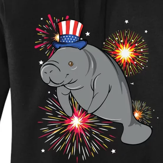 4th Of July Manatee Marine Biologist Patriotic Fireworks Women's Pullover Hoodie