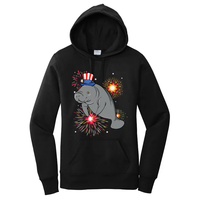 4th Of July Manatee Marine Biologist Patriotic Fireworks Women's Pullover Hoodie