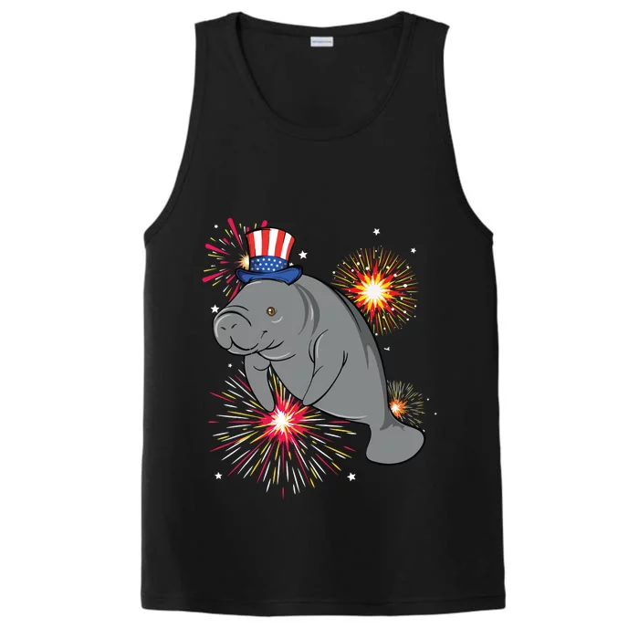 4th Of July Manatee Marine Biologist Patriotic Fireworks Performance Tank