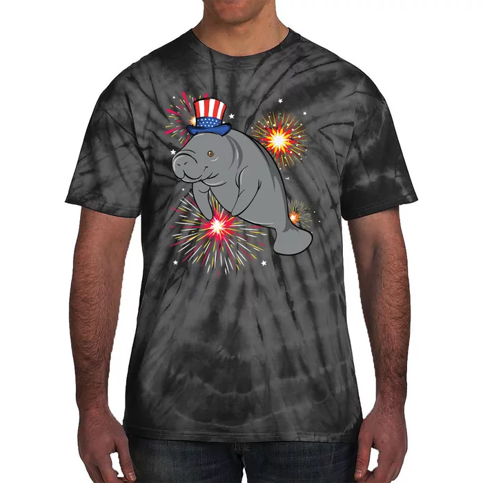 4th Of July Manatee Marine Biologist Patriotic Fireworks Tie-Dye T-Shirt