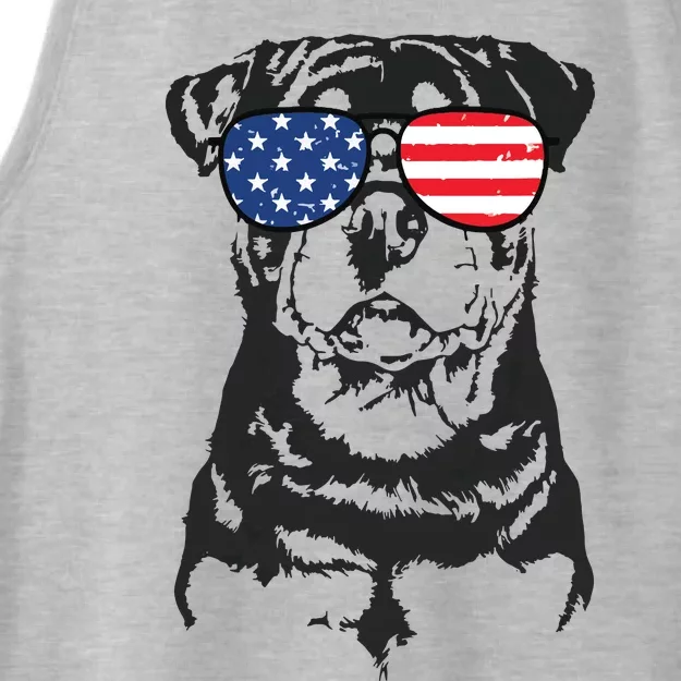 4th Of July Rottweiler Rottie Dog Patriotic USA Sunglasses Ladies Tri-Blend Wicking Tank