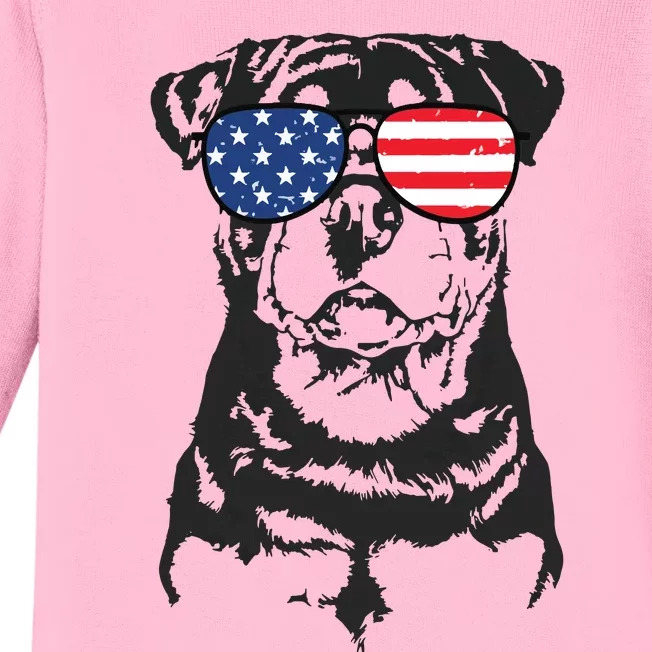 4th Of July Rottweiler Rottie Dog Patriotic USA Sunglasses Baby Long Sleeve Bodysuit