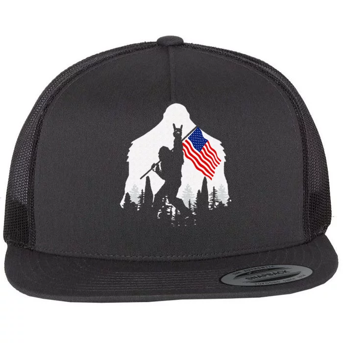 4th of July Bigfoot Sasquatch USA American Flag Flat Bill Trucker Hat