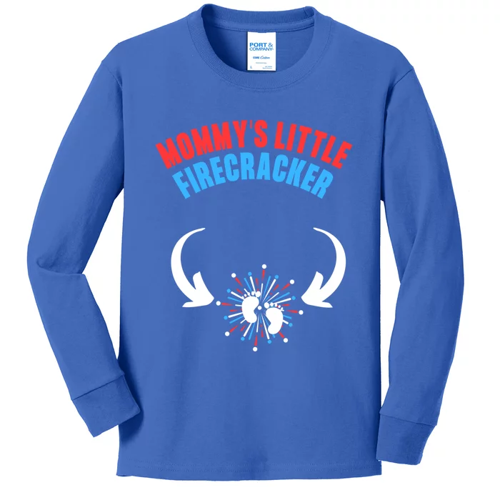 4th Of July Pregnancy Announcet Mommys Little Firecracker Gift Kids Long Sleeve Shirt