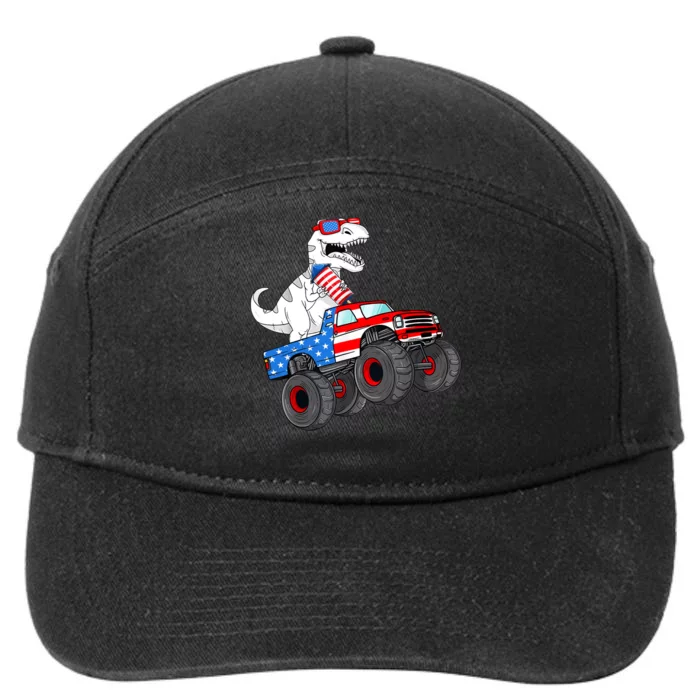 4th Of July T Rex Dino Trex Dinosaur Monster Truck Fireworks 7-Panel Snapback Hat