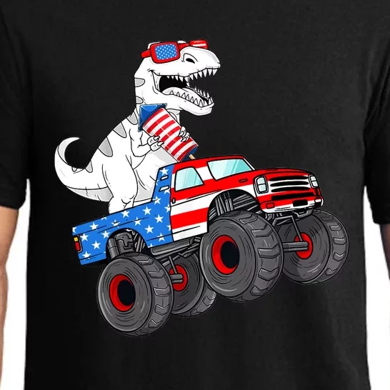 4th Of July T Rex Dino Trex Dinosaur Monster Truck Fireworks Pajama Set