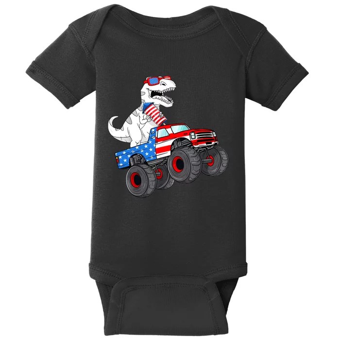 4th Of July T Rex Dino Trex Dinosaur Monster Truck Fireworks Baby Bodysuit