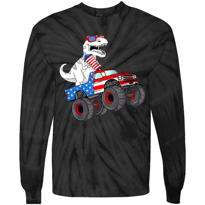 4th Of July T Rex Dino Trex Dinosaur Monster Truck Fireworks Tie-Dye Long Sleeve Shirt