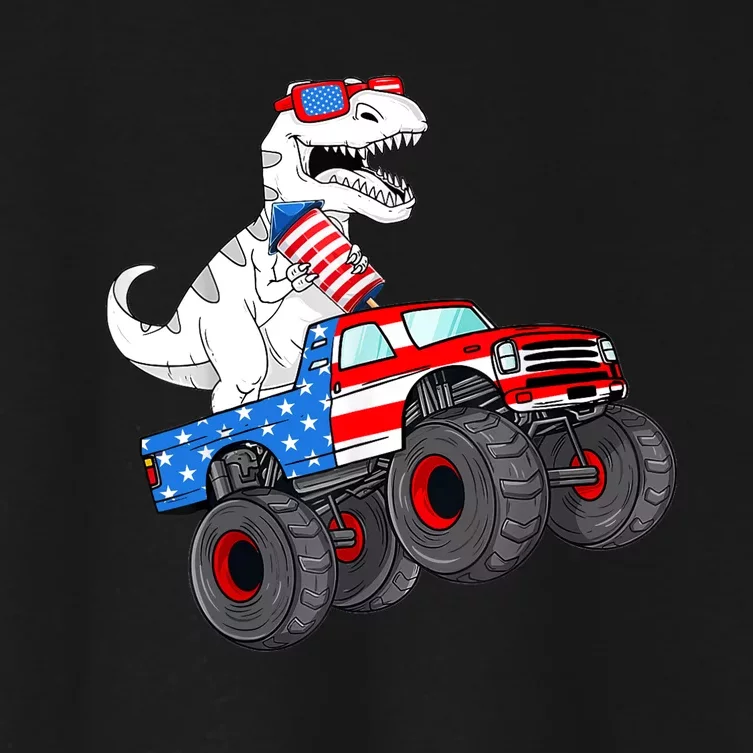 4th Of July T Rex Dino Trex Dinosaur Monster Truck Fireworks Women's Crop Top Tee