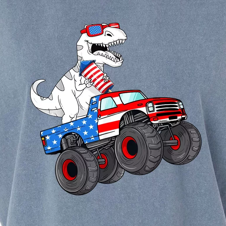 4th Of July T Rex Dino Trex Dinosaur Monster Truck Fireworks Garment-Dyed Women's Muscle Tee