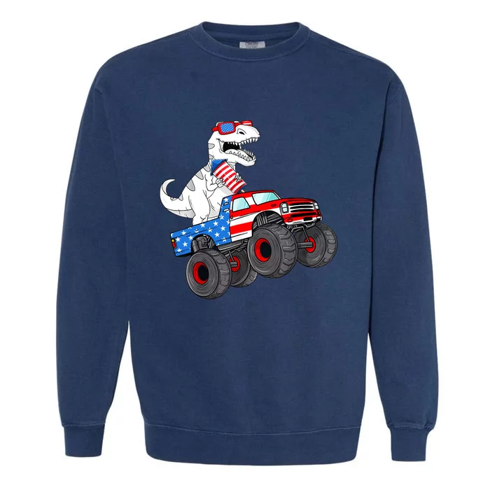 4th Of July T Rex Dino Trex Dinosaur Monster Truck Fireworks Garment-Dyed Sweatshirt