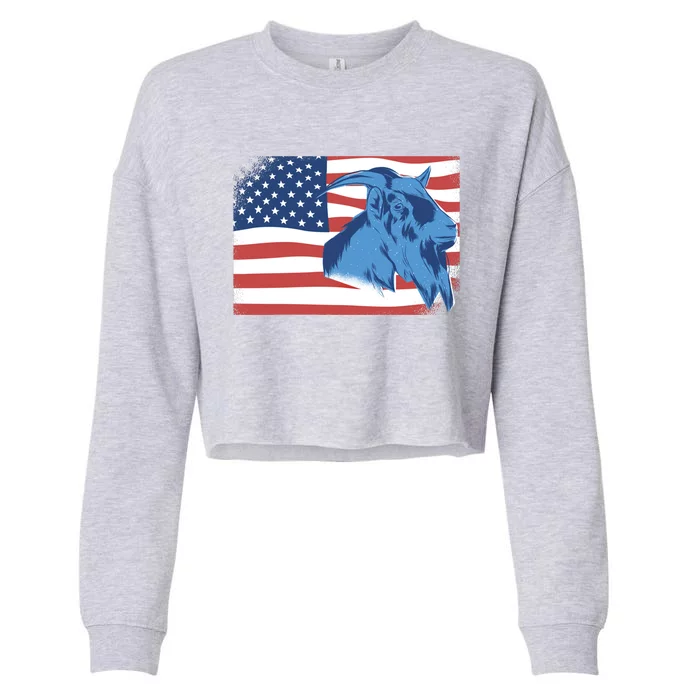 4th Of July American Flag Patrioticic Goat Cool Gift Cropped Pullover Crew