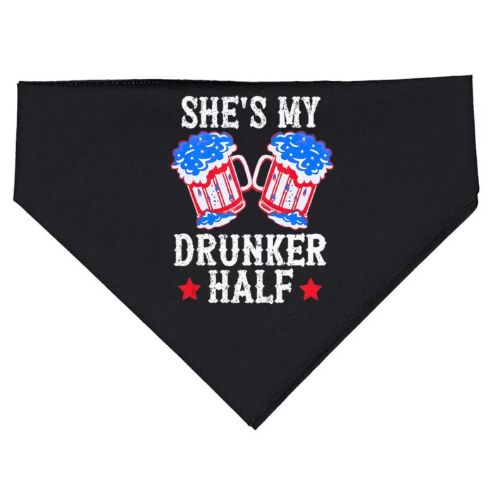 4th of July Matching Couple She's Is My Drunker Half USA-Made Doggie Bandana