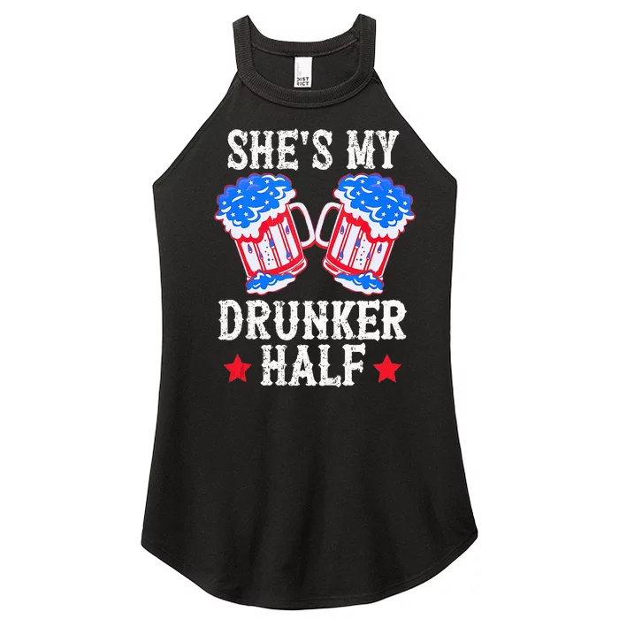 4th of July Matching Couple She's Is My Drunker Half Women’s Perfect Tri Rocker Tank