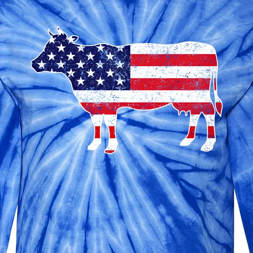 4th Of July Cow Graphic Patriotic Usa American Flag Gift Tie-Dye Long Sleeve Shirt