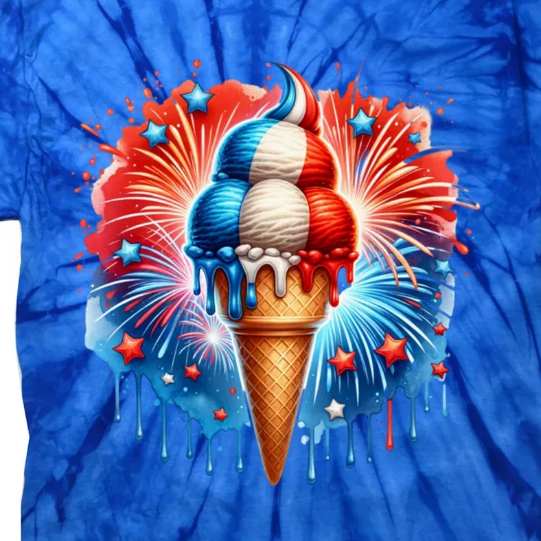 4th Of July Ice Creams Funny Patriotic American Flag America Gift Tie-Dye T-Shirt