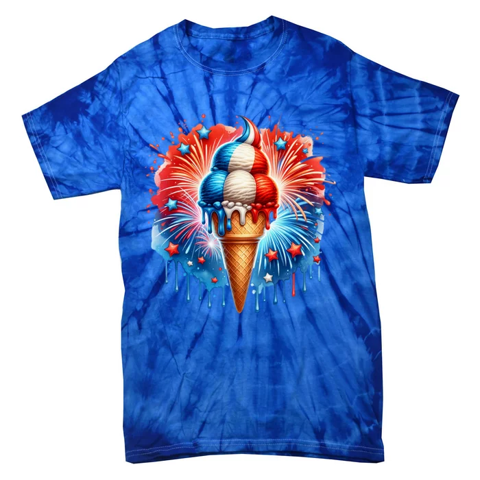 4th Of July Ice Creams Funny Patriotic American Flag America Gift Tie-Dye T-Shirt