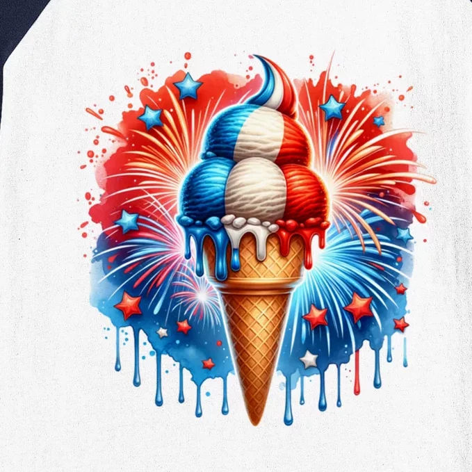 4th Of July Ice Creams Funny Patriotic American Flag America Gift Baseball Sleeve Shirt