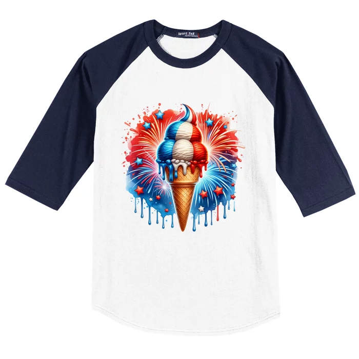 4th Of July Ice Creams Funny Patriotic American Flag America Gift Baseball Sleeve Shirt