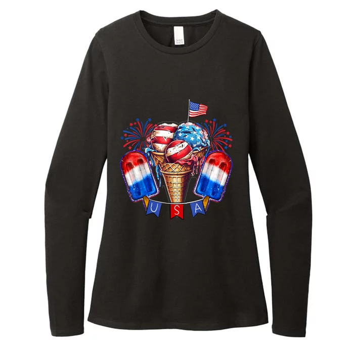 4th Of July Patriotic Ice Cream Popsicle American Flag Womens CVC Long Sleeve Shirt