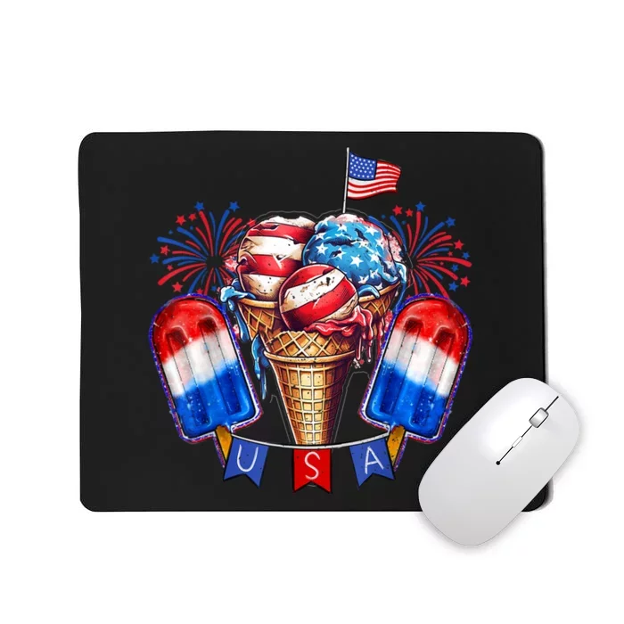 4th Of July Patriotic Ice Cream Popsicle American Flag Mousepad