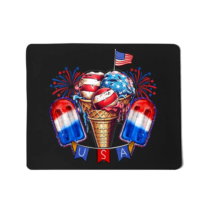 4th Of July Patriotic Ice Cream Popsicle American Flag Mousepad