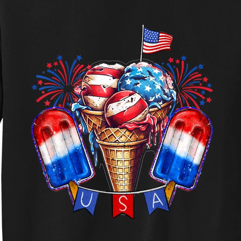 4th Of July Patriotic Ice Cream Popsicle American Flag Tall Sweatshirt