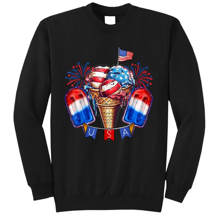 4th Of July Patriotic Ice Cream Popsicle American Flag Tall Sweatshirt