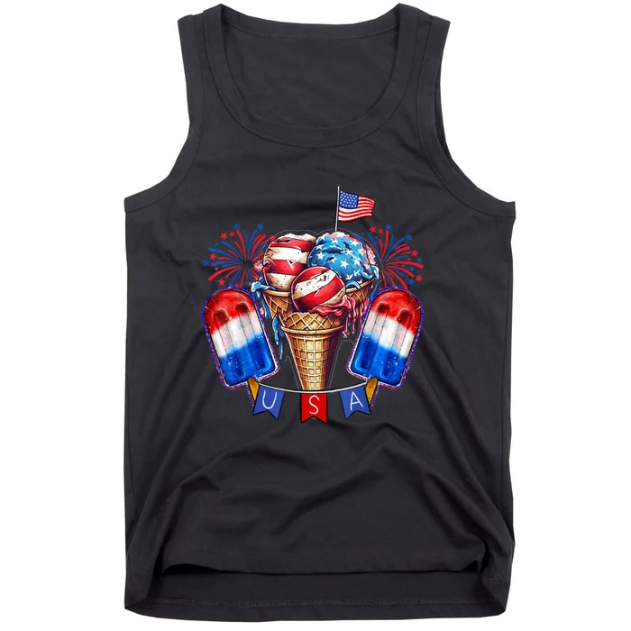 4th Of July Patriotic Ice Cream Popsicle American Flag Tank Top