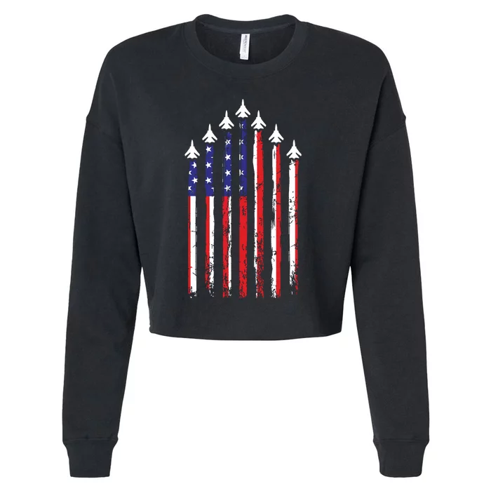 4th Of July Veteran Patriotic Fighter Jets Cropped Pullover Crew