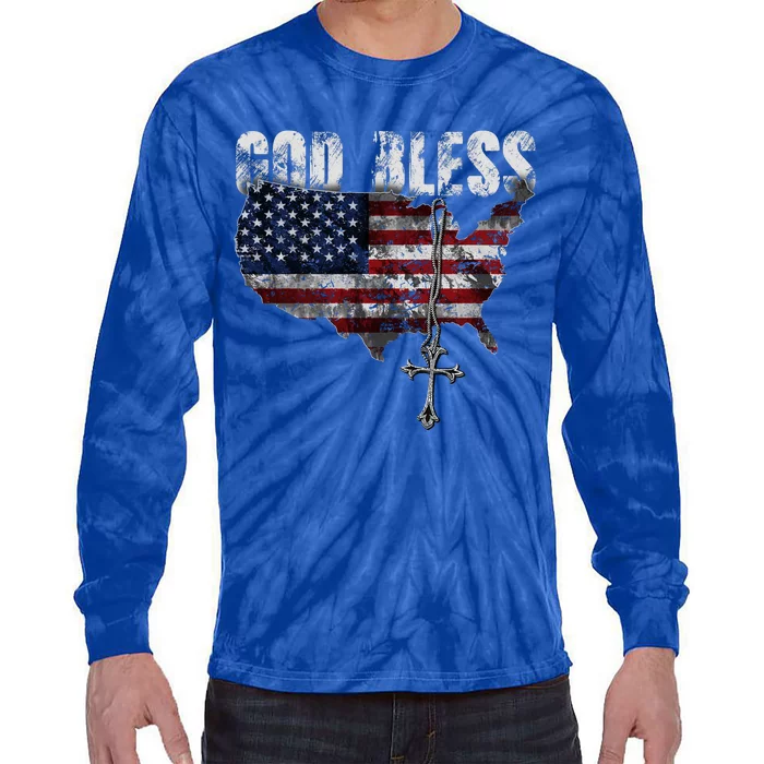 4th Of July American Flag God Bless America Tie-Dye Long Sleeve Shirt