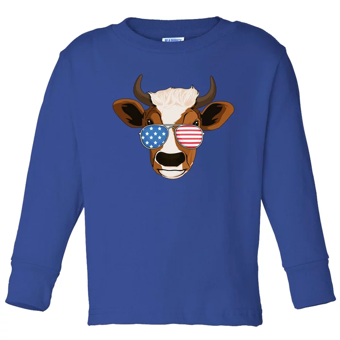 4th Of July Patriotic Cow Usa American Flag Cow Lover Farmer Gift Toddler Long Sleeve Shirt