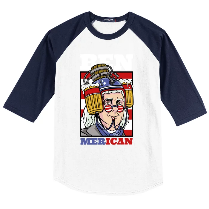 4th Of July Independence Day Ben Drankin Merica Gift Baseball Sleeve Shirt