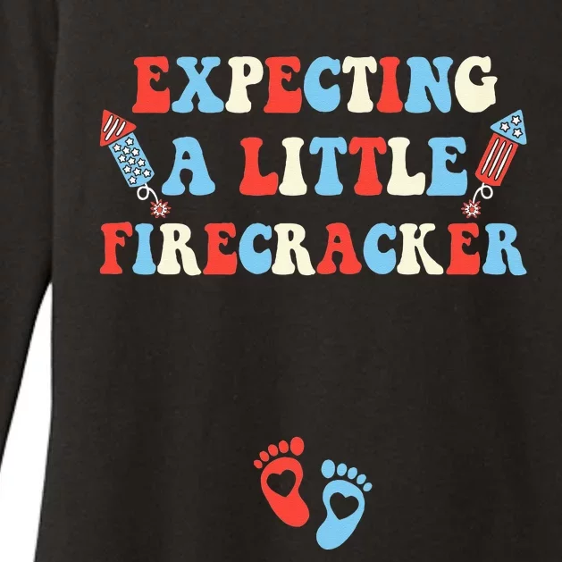 4th of July Pregnancy Expecting A Little Firecracker Groovy Womens CVC Long Sleeve Shirt