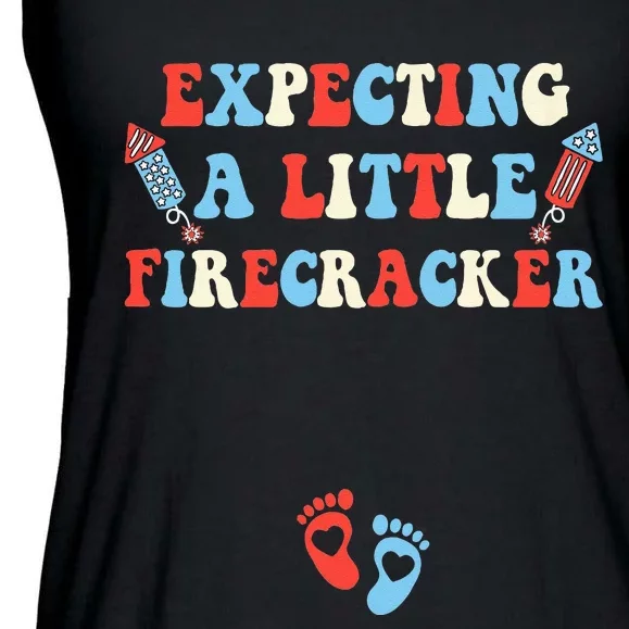 4th of July Pregnancy Expecting A Little Firecracker Groovy Ladies Essential Flowy Tank