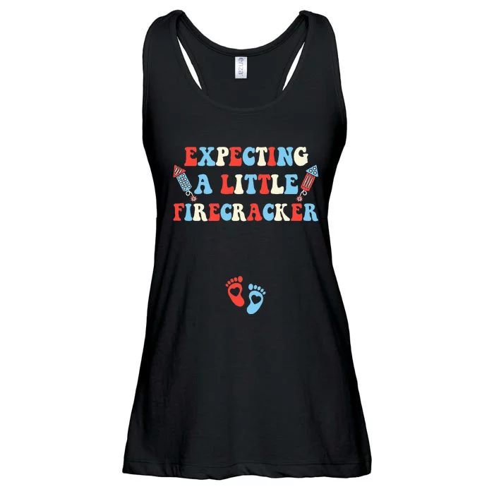 4th of July Pregnancy Expecting A Little Firecracker Groovy Ladies Essential Flowy Tank