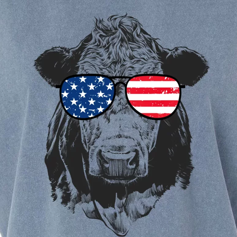 4th Of July Cow Patriotic Usa Sunglasses American Gift Garment-Dyed Women's Muscle Tee