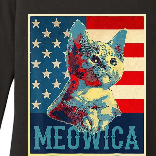 4th of July Meowica Kitty Cat Womens CVC Long Sleeve Shirt