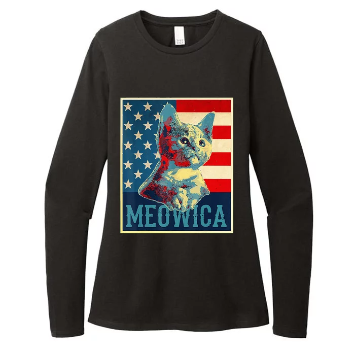 4th of July Meowica Kitty Cat Womens CVC Long Sleeve Shirt