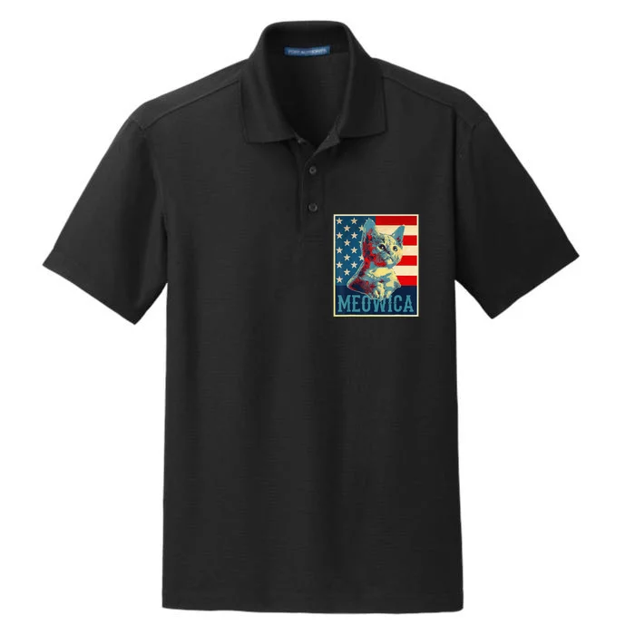 4th of July Meowica Kitty Cat Dry Zone Grid Performance Polo