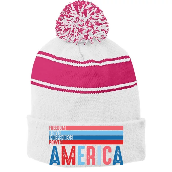 4th Of July Freedom America Vintage Stripe Pom Pom Beanie