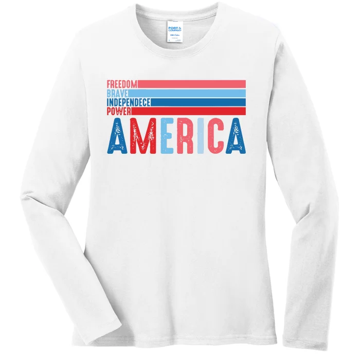 4th Of July Freedom America Vintage Ladies Long Sleeve Shirt