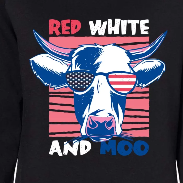 4th Of July Cow Red White And Moo Flag Patriotic Usa Gift Womens California Wash Sweatshirt