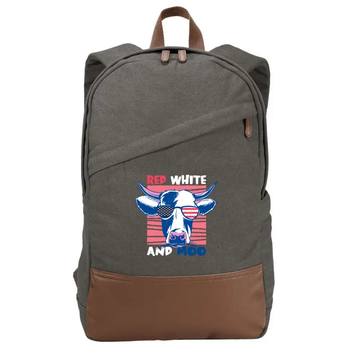 4th Of July Cow Red White And Moo Flag Patriotic Usa Gift Cotton Canvas Backpack