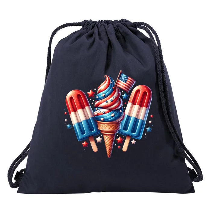 4th Of July Ice Creams Patriotic Independence Day Usa Flag Great Gift Drawstring Bag