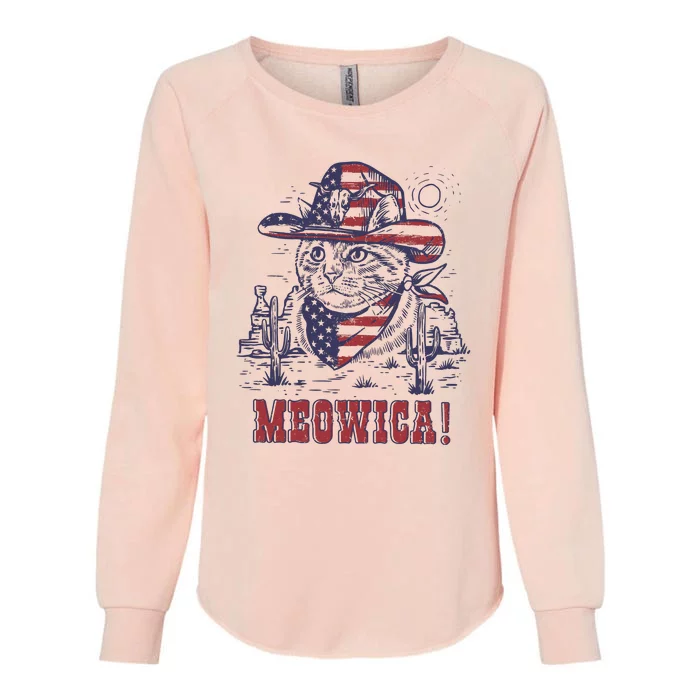 4th Of July Meowica Patriotic Cowboy Cat Womens California Wash Sweatshirt