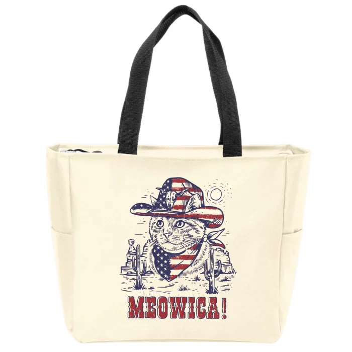 4th Of July Meowica Patriotic Cowboy Cat Zip Tote Bag