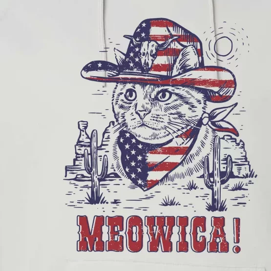 4th Of July Meowica Patriotic Cowboy Cat Performance Fleece Hoodie